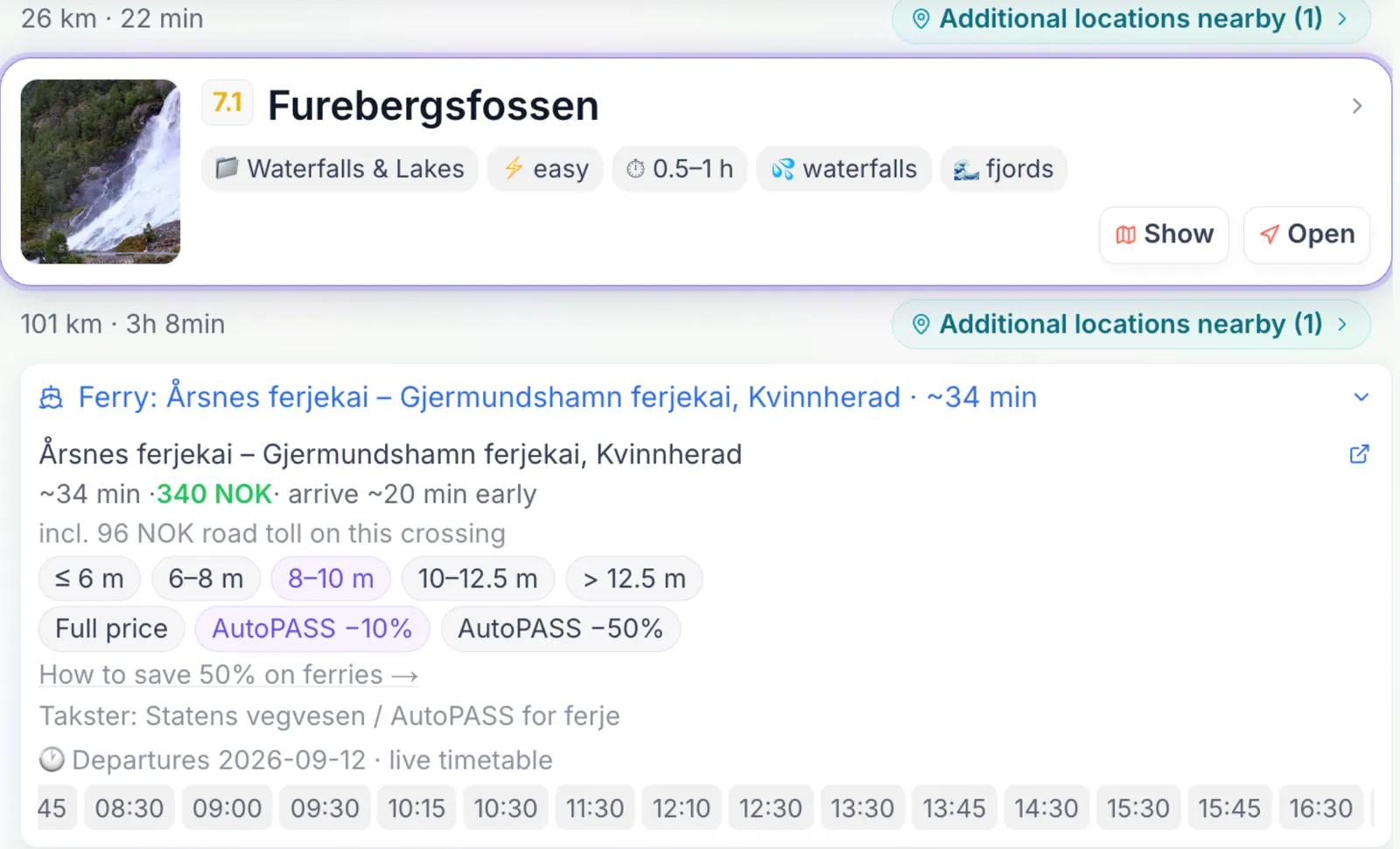 Ferry card in Gowme with departures, price and booking link